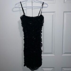 Black scrunched sequin dress